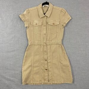 Zara Khaki Denim Mini Dress Short Sleeve Button Front Tan Utility Womens Medium